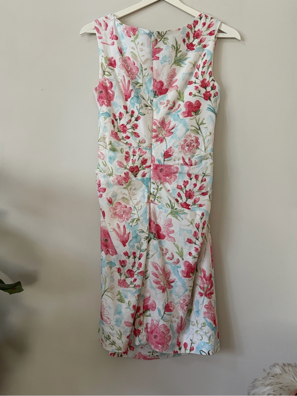 Sara Campbell White Floral Sheath Dress with Pink and Blue Accents